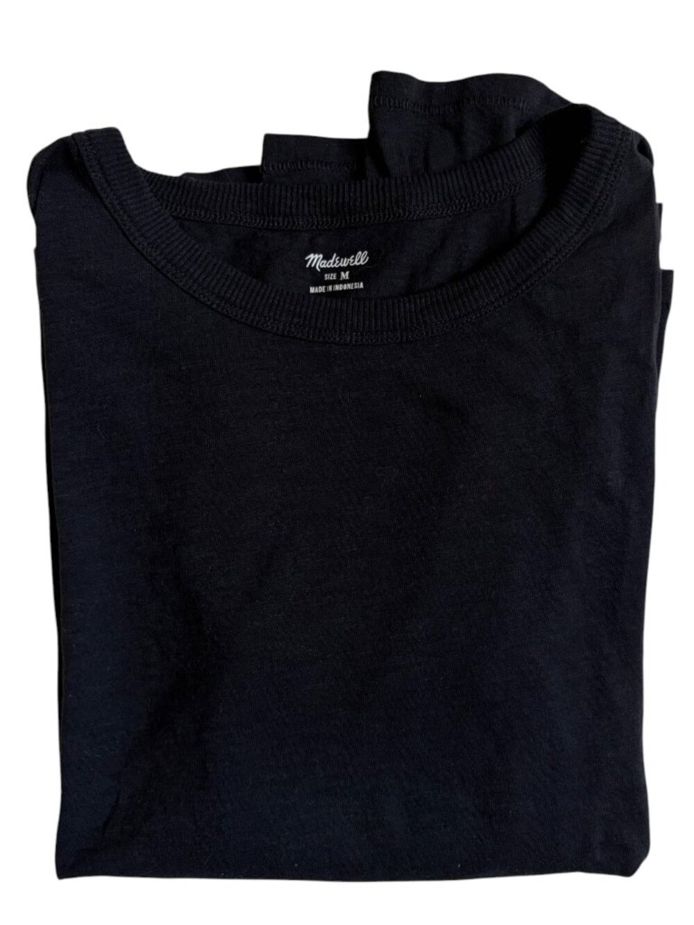 Madewell Whisper Cotton Rib-Crewneck Long-Sleeve Tee (Black) - Medium